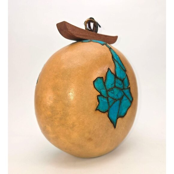 M & K Doolittle Handcrafted Gourd Art Decor With Turquoise Mosaic Wood Top je126 - Picture 9 of 14